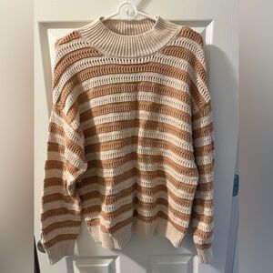 Time and Tru Cream and Tan Striped Turtleneck Sweater